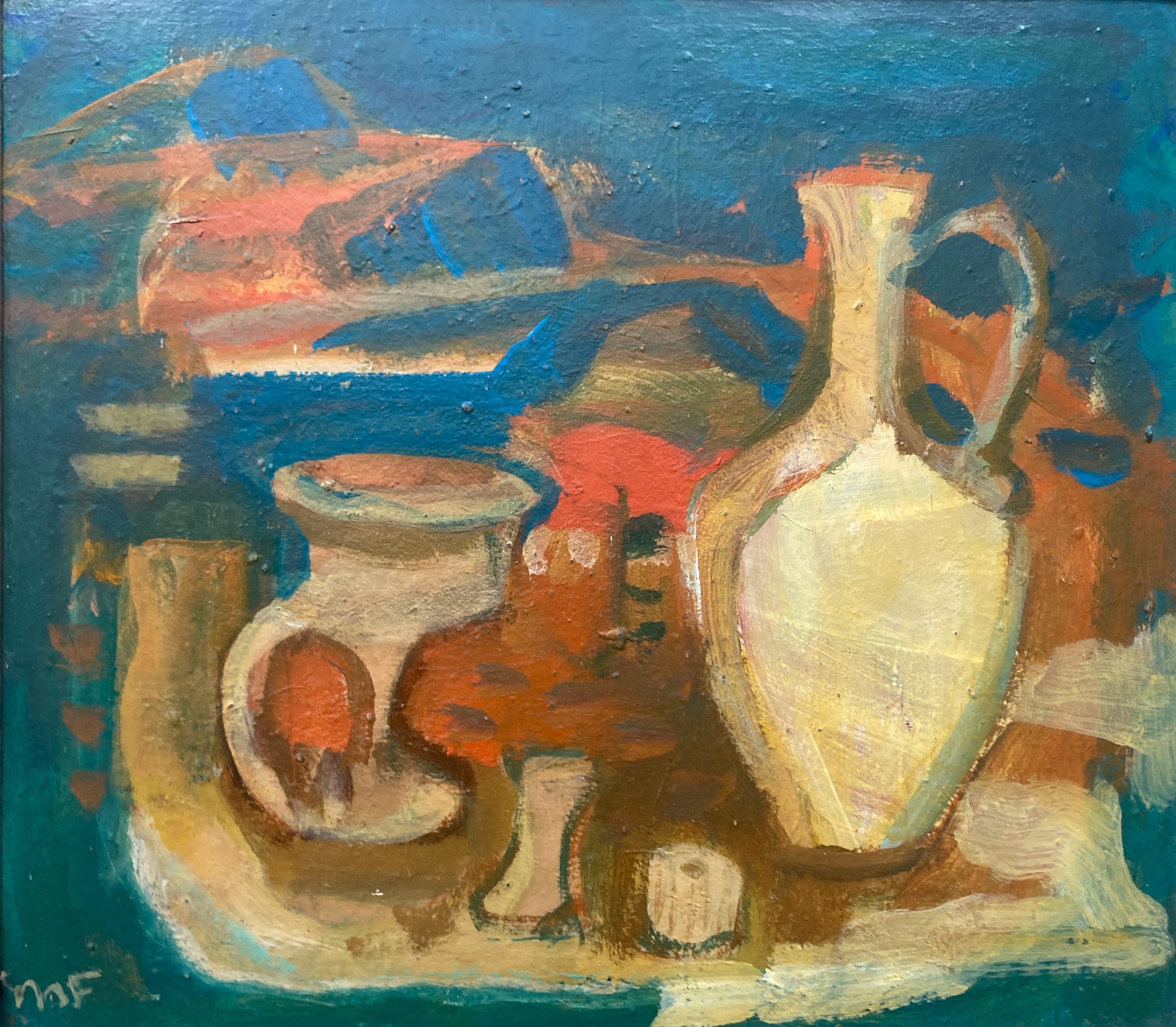 Myrta Fisher (1917-1999), oil on board, still life with jug, signed, 40 x 45cm.